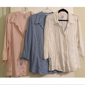 3 XXL Linen Old Navy Top / Ribbon accents / White, Blue, & Pink / Great Cond!